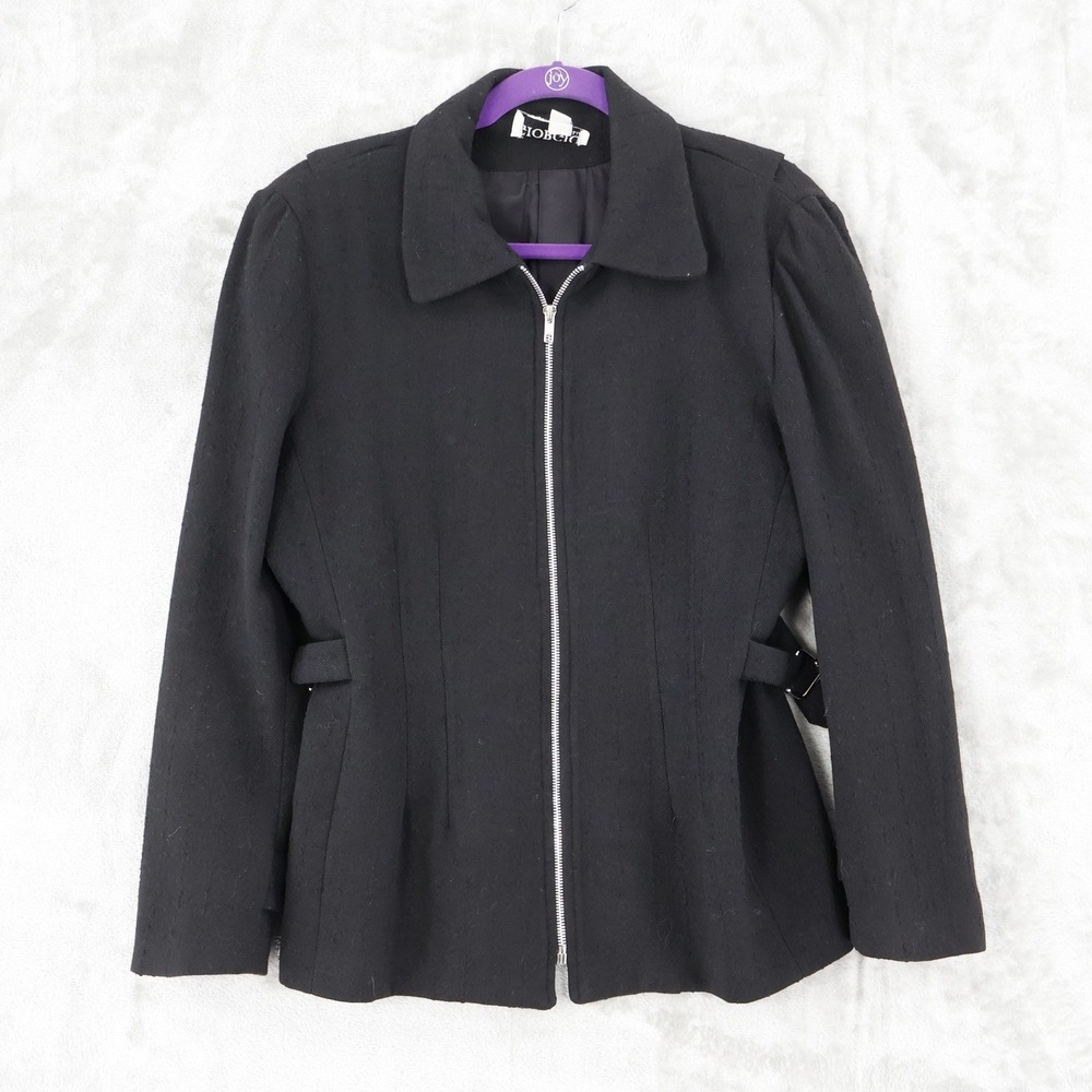 Giorgio Italia 100%‎ Wool Full Zip Jacket Womens XL Black Made in USA Classic